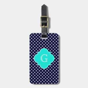 Etiqueta Para Maletas Monograma de la Marina White Polka Dot Aqua Quatre