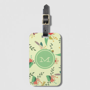 Etiqueta Para Maletas Monograma de la pluma floral de primavera de bonit