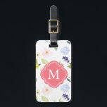 Etiqueta Para Maletas Monograma de las flores de color rosa de los jardi<br><div class="desc">Monograma de las flores de acuarela de los jardines románticos</div>