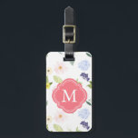 Etiqueta Para Maletas Monograma de las flores de color rosa de los jardi<br><div class="desc">Monograma de las flores de acuarela de los jardines románticos</div>