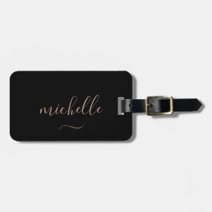 Etiqueta Para Maletas Monograma de letra script elegante negro dorado fe