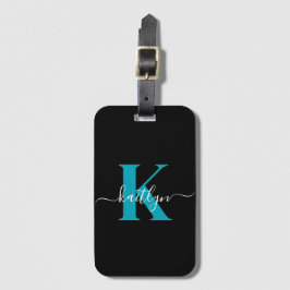 Etiqueta Para Maletas Monograma de letra script moderna negro teal