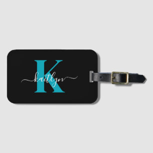 Etiqueta Para Maletas Monograma de letra script moderna negro teal