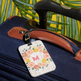 Etiqueta Para Maletas Monograma de maderas mayores Rosa y guirnalda de e