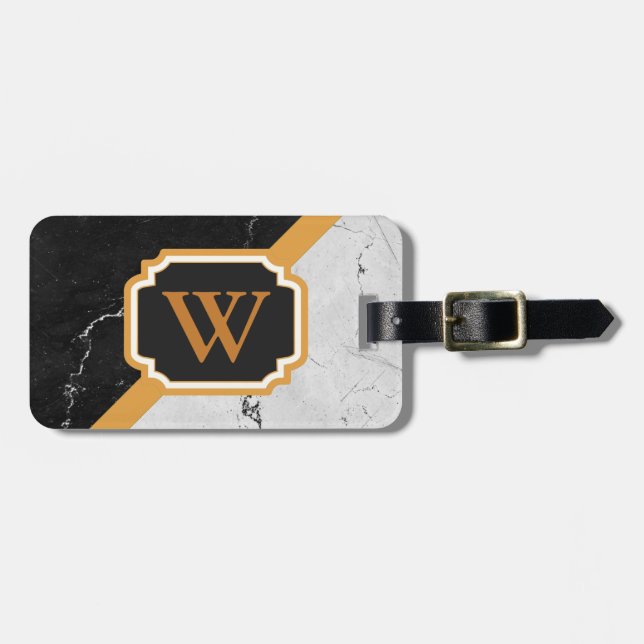 Etiqueta Para Maletas Monograma de mármol (Frente Horizontal)