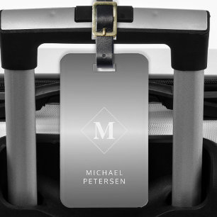 Etiqueta Para Maletas Monograma de metal cepillado plateado moderno