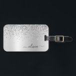 Etiqueta Para Maletas Monograma de metal con brillo de plata y nombre gl<br><div class="desc">Etiqueta para bolso o equipaje con monograma y nombre inicial de metal con brillo de plata y falso foil. Esto hace el regalo perfecto para cumpleaños dulces 16,  boda,  despedida de soltera,  aniversario,  baby shower o fiesta de soltera para alguien que ama el lujo glam y los estilos chic.</div>