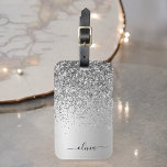 Etiqueta Para Maletas Monograma de metal con brillo plateado nombre glam<br><div class="desc">Etiqueta para bolso o equipaje con monograma de metal con brillo plateado y destellos metálicos. Esto hace el regalo perfecto para cumpleaños dulces 16,  boda,  ducha de novia,  aniversario,  ducha de bebé o fiesta de despedida de soltera para alguien que ama el lujo glamuroso y los estilos chic.</div>