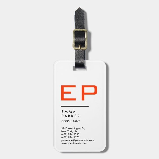 Etiqueta Para Maletas Monograma de moda blanca negra (Frente Vertical)