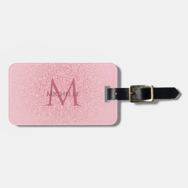 Etiqueta Para Maletas Monograma de moda de Rosa  Gold Purpurina (Frente Horizontal)