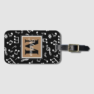 Etiqueta Para Maletas Monograma de música Black and White Music Note