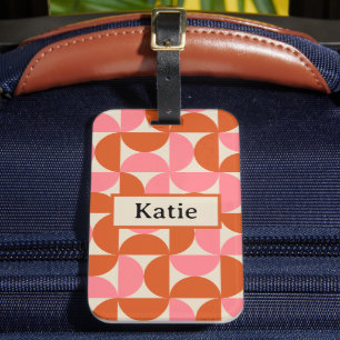 Etiqueta Para Maletas Monograma de naranja rosa geométrico moderno de me