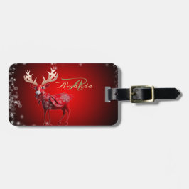 Etiqueta Para Maletas Monograma de Navidad Reno Rojo Fiestas de Invierno