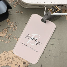 Etiqueta Para Maletas Monograma de nombre con letra script rosa gris ten