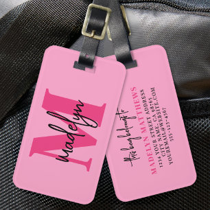 Etiqueta Para Maletas Monograma de nombre inicial del viajero rosa calie