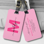 Etiqueta Para Maletas Monograma de nombre inicial rosado moderno persona<br><div class="desc">Crea Tu Propia Etiqueta De Equipaje Monogramo De Nombre Inicial Rosa Del Viajero Personalizado Moderno Y Elegante. Esta etiqueta de moda y equipaje de niñera aporta un toque divertido y vibrante a cualquier experiencia de viaje, lo que lo convierte en el accesorio perfecto para el viajero mundial o cualquier persona...</div>