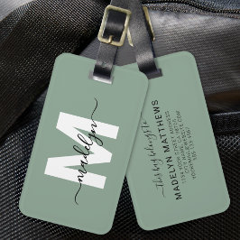 Etiqueta Para Maletas Monograma de nombre personalizado en verde salvia 