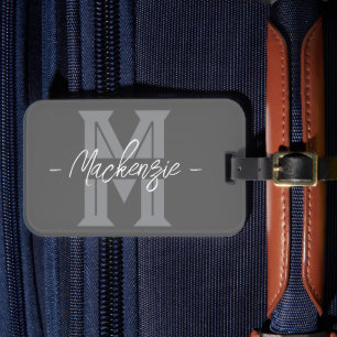 Etiqueta Para Maletas Monograma de nombre personalizado inicial en negri