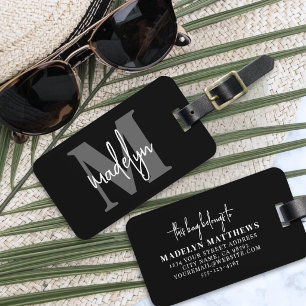 Etiqueta Para Maletas Monograma de nombre personalizado negro