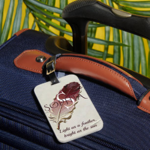 Etiqueta Para Maletas Monograma de nombre personalizado pluma roja perso
