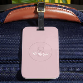 Etiqueta Para Maletas Monograma de nombre personalizado Rosa Polvo