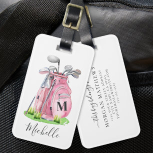 Etiqueta Para Maletas Monograma de nombre rosa golf