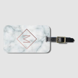 Etiqueta Para Maletas monograma de oro rosa moderno sobre piedra blanca