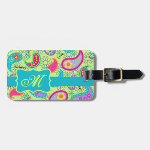 Etiqueta Para Maletas Monograma de paisley moderno de color turquesa ver