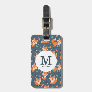 Etiqueta Para Maletas Monograma de patrón animal de Naranja corto Fox