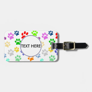 Etiqueta Para Maletas Monograma de Patrón de Huellas de Mascotas Colorid