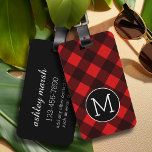 Etiqueta Para Maletas Monograma de patrón de patrón de búfalo negro rojo<br><div class="desc">Un diseño robusto y masculino con un área para monogramas. Un patrón clásico y tradicional que ha existido durante años. Si necesita ajustar la ilustración o cambiar el tipo de letra, puede hacer clic en el área personalizar. Esto le llevará a la herramienta de diseño donde puede hacer muchos cambios....</div>