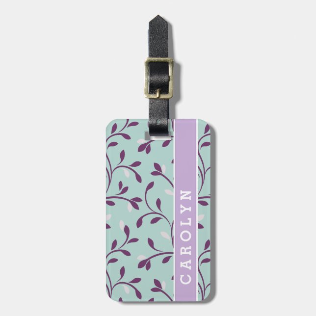 Etiqueta Para Maletas Monograma de patrón floral turquesa pastel (Frente Vertical)