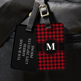 Etiqueta Para Maletas Monograma de Patrón Rojo Moderno