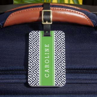 Etiqueta Para Maletas Monograma de Personalizado de clave griega verde y