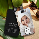 Etiqueta Para Maletas Monograma de Personalizado de Collage de fotos bla<br><div class="desc">Puedes usar fotos de Instagram para este diseño. Utiliza tres fotos cuadradas para crear un regalo único y personal. O puedes mantener al cachorro hipster y hacer un keepsake de moda.</div>
