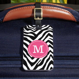 Etiqueta Para Maletas Monograma de Personalizado de impresión rosa y ceb
