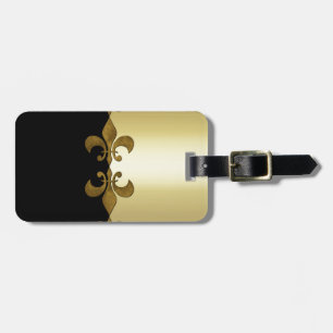 Etiqueta Para Maletas Monograma de personalizado dorado negro Fleur-de-l