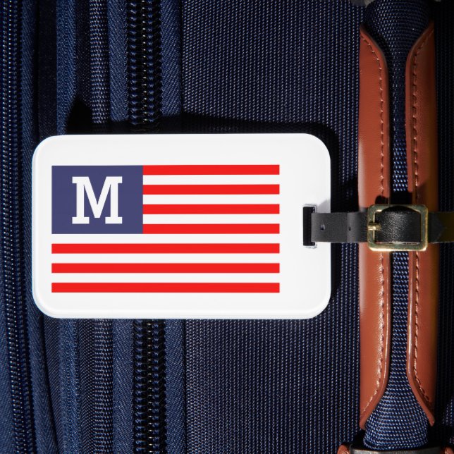 Etiqueta Para Maletas Monograma de personalizado viaje de bandera patrió (Anverso In Situ 4)