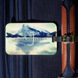Etiqueta Para Maletas Monograma de pintura de montaña de color de agua e