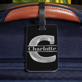 Etiqueta Para Maletas Monograma de plata inicial C personalizado Su nomb