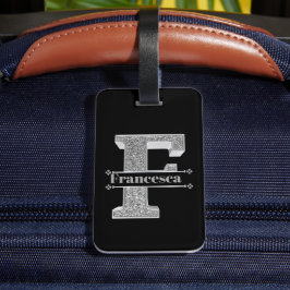 Etiqueta Para Maletas Monograma de plata inicial F personalizado Su nomb
