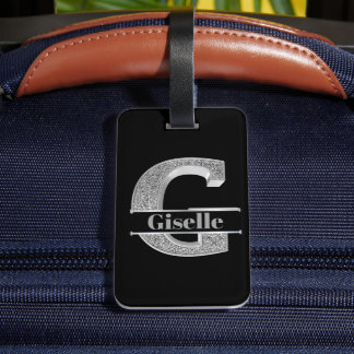 Etiqueta Para Maletas Monograma de plata inicial G personalizado Su nomb