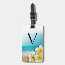 Etiqueta Para Maletas Monograma de playa tropical de flores de Plumeria