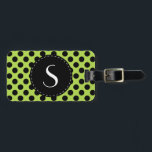 Etiqueta Para Maletas Monograma de Punto de Polka Verde Lime Personaliza<br><div class="desc">Etiqueta moderna, de moda de polka dot monograma personalizada para el equipaje. Este diseño de puntitos de polka verde limón y negro tiene un monograma en la parte delantera dentro de un círculo grande con un costurón en apariencia! El reverso tiene espacio para tu nombre y dirección. Copyright © Lisa...</div>