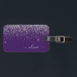 Etiqueta Para Maletas Monograma de Purpurina de color morado plateado Gi<br><div class="desc">Nombre del Monograma del Purpurina de espuma plateada y morada y almohada inicial. La almohada hace el dulce perfecto cumpleaños de 16 años,  boda,  ducha de novia,  ducha de bebé o fiesta de soltera regalo para alguien decorando su habitación con estilo.</div>