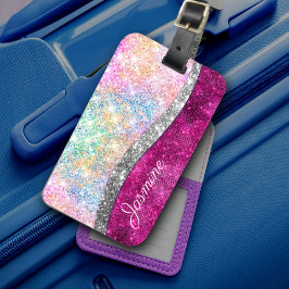 Etiqueta Para Maletas Monograma de purpurina de imitación plateado rosad