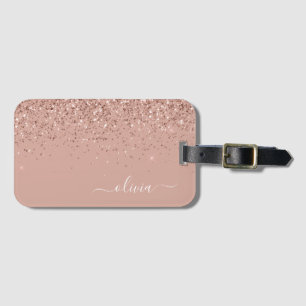 Etiqueta Para Maletas Monograma de Purpurina de Rosa Rubor Rosa Girly