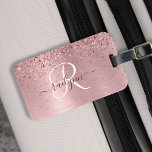 Etiqueta Para Maletas Monograma de Purpurina Metalizado cepillado de col<br><div class="desc">Personaliza fácilmente este diseño de diseño de etiquetas para equipaje de moda con un purpurina brillante rosa y de color rosa rosa brillante sobre un fondo metálico rosa y rosa.</div>
