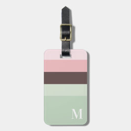 Etiqueta Para Maletas Monograma de rayas marrón verde rosado