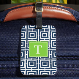Etiqueta Para Maletas Monograma de rejilla cuadrada Preppy – Azul marino